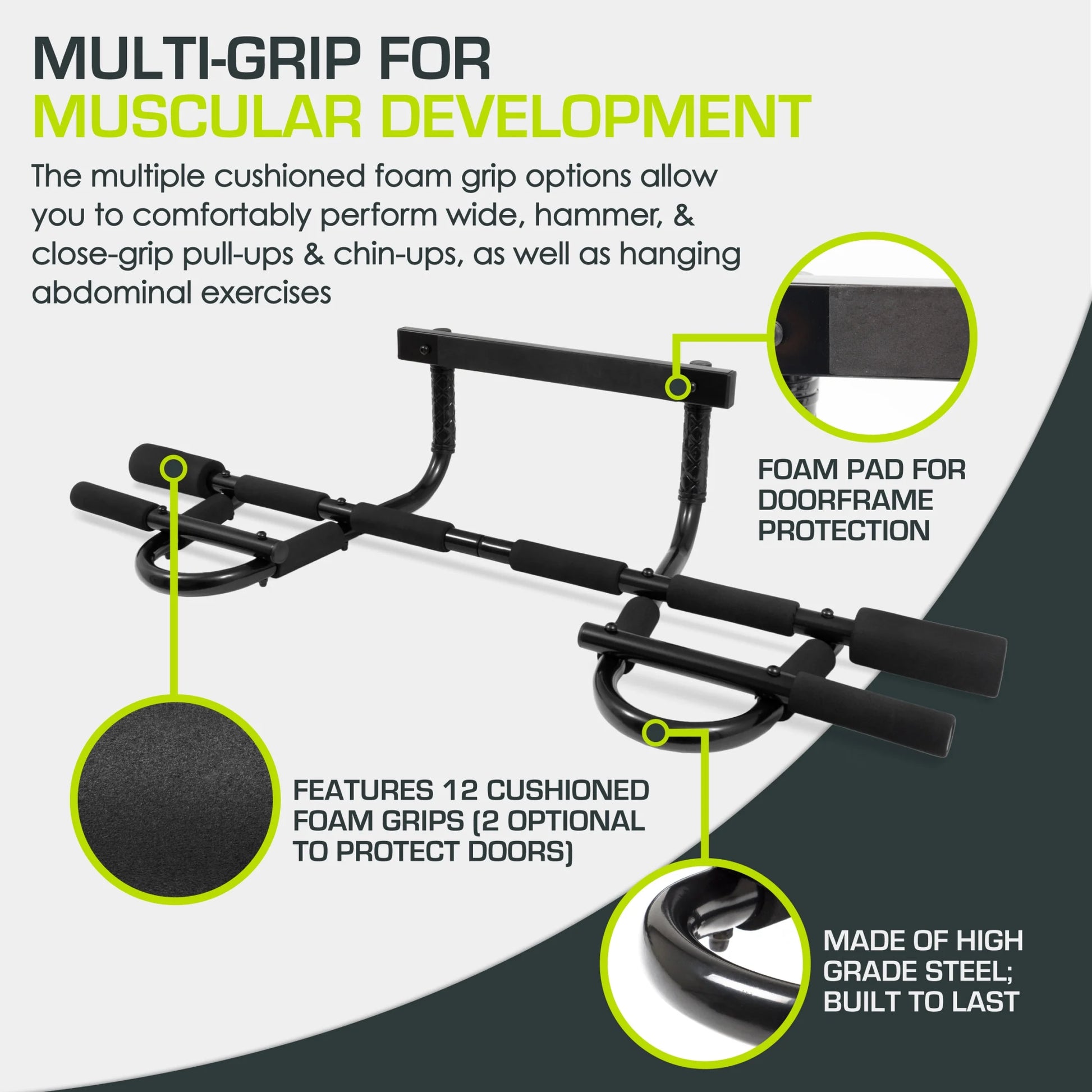 Heavy-Duty Multi-Grip Chin-Up and Pull-Up Bar for Doorway Training